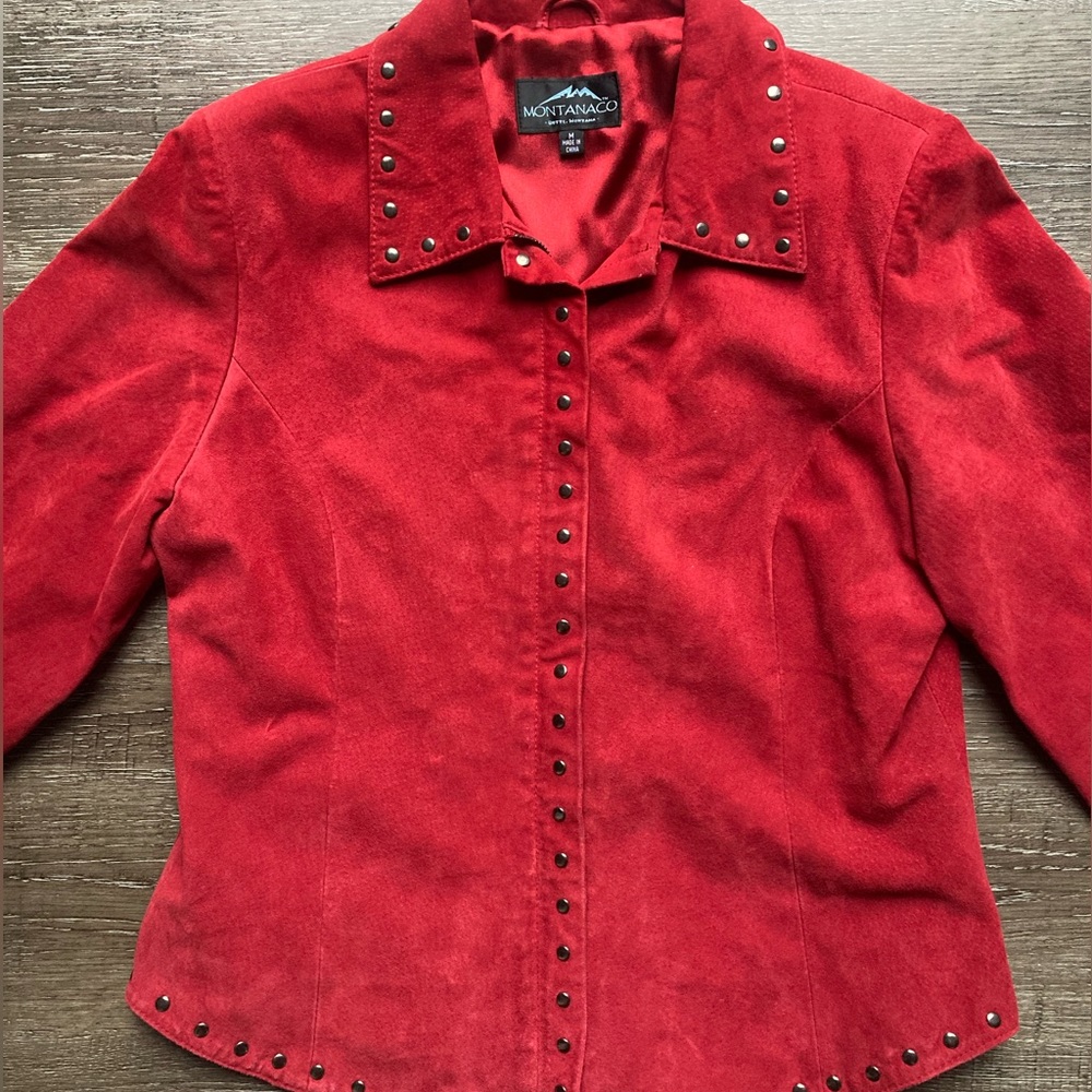 Vintage Montanaco Red Leather Jacket Studded Size Medium - Picture 3 of 4